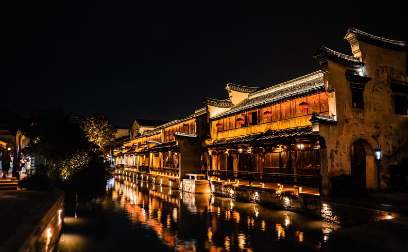 paisaje nocturno del Pueblo de Agua Nanxun