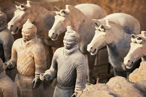 caballero y caballo de terracota