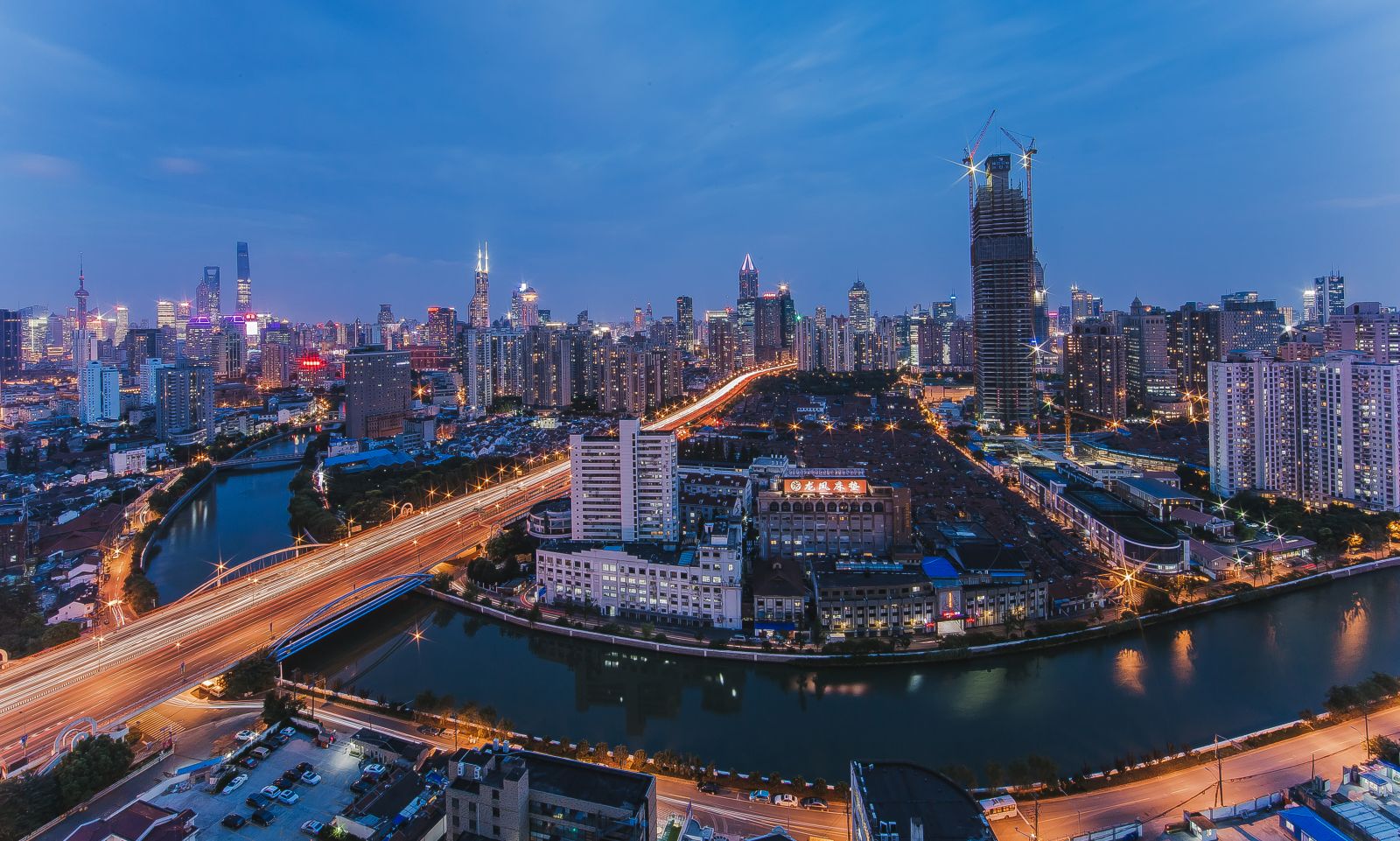 Colorful Night Scene, Suzhou Creek