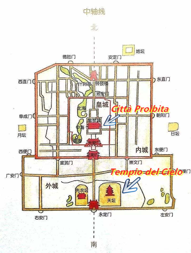 Mappa degli edifici lungo asse centrale di Pechino